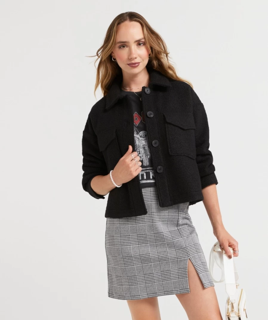 Sportsgirl Women's Black Claire Cropped Shacket Jacket