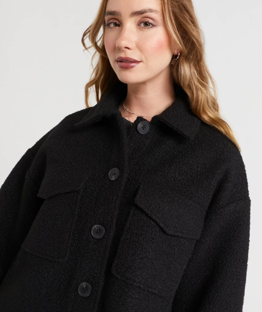 Sportsgirl Women's Black Claire Cropped Shacket Jacket