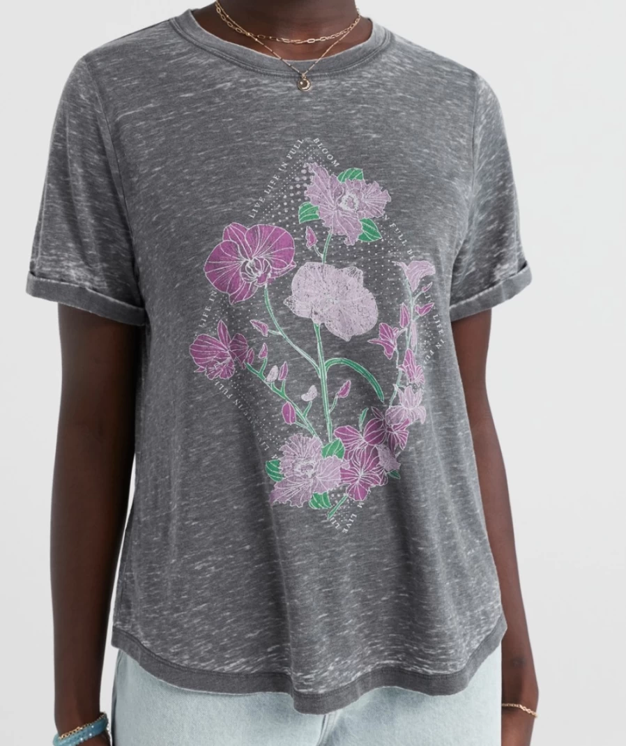 Women's Black Floral Graphic Burnout T-Shirt by Sportsgirl