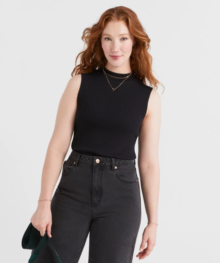 Sportsgirl Women's Taya Mock Neck Sleeveless Top - Stylish Casual Summer Blouse