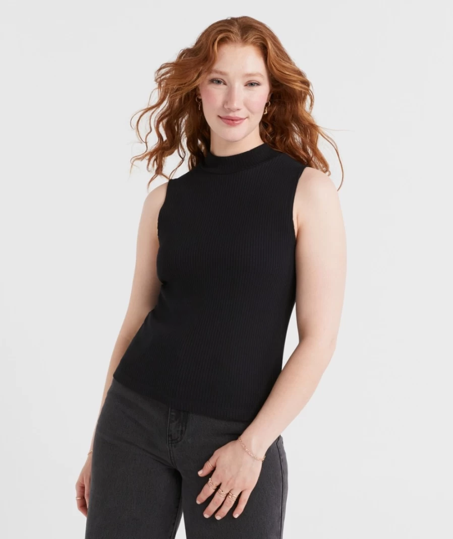 Sportsgirl Women's Taya Mock Neck Sleeveless Top - Stylish Casual Summer Blouse