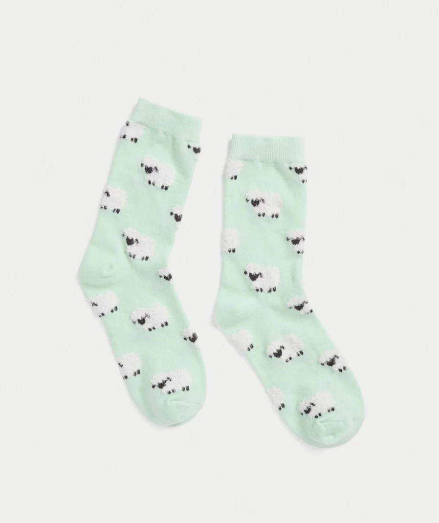 "Sportsgirl Women's Mint Fluffy Sheep Crew Socks - Cozy Knit Winter Socks"
