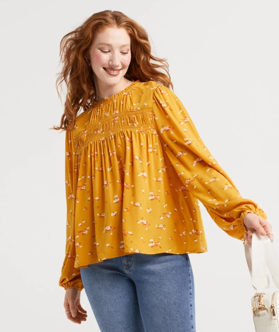 Sportsgirl Women's Floral Faith Shirred Yoke Blouse - Floral Print Top
