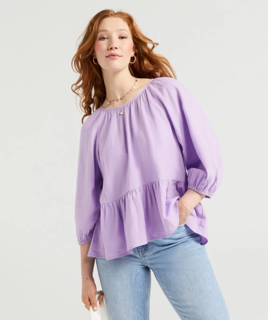 Sportsgirl Women's Lilac Linen Raglan Top | Brit Style Sleeve Design