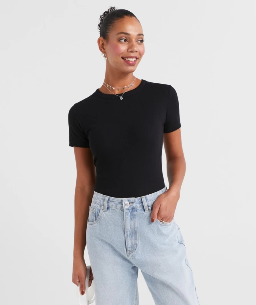 Sportsgirl Women's Australian Cotton Ribbed Baby Tee