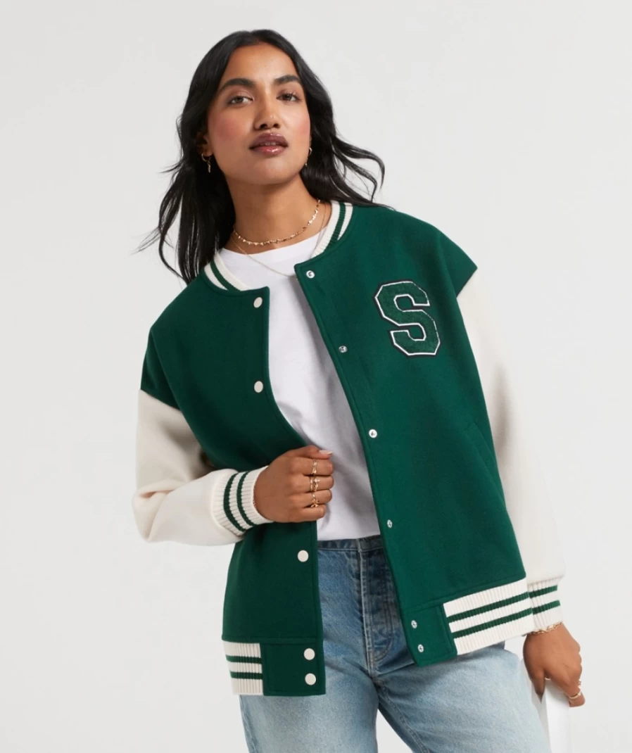 Women's Green Varsity Bomber Jacket by Sportsgirl - Stylish Casual Outerwear