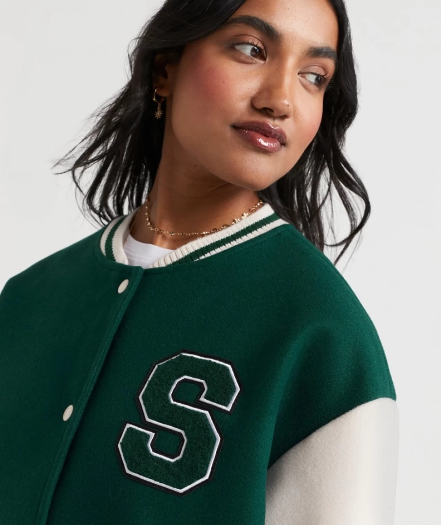 Women's Green Varsity Bomber Jacket by Sportsgirl - Stylish Casual Outerwear