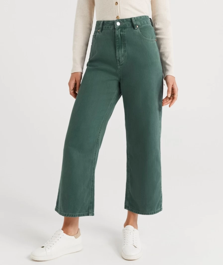 Women's Deep Green Culotte Jean by Sportsgirl - High Waist Wide Leg Trousers