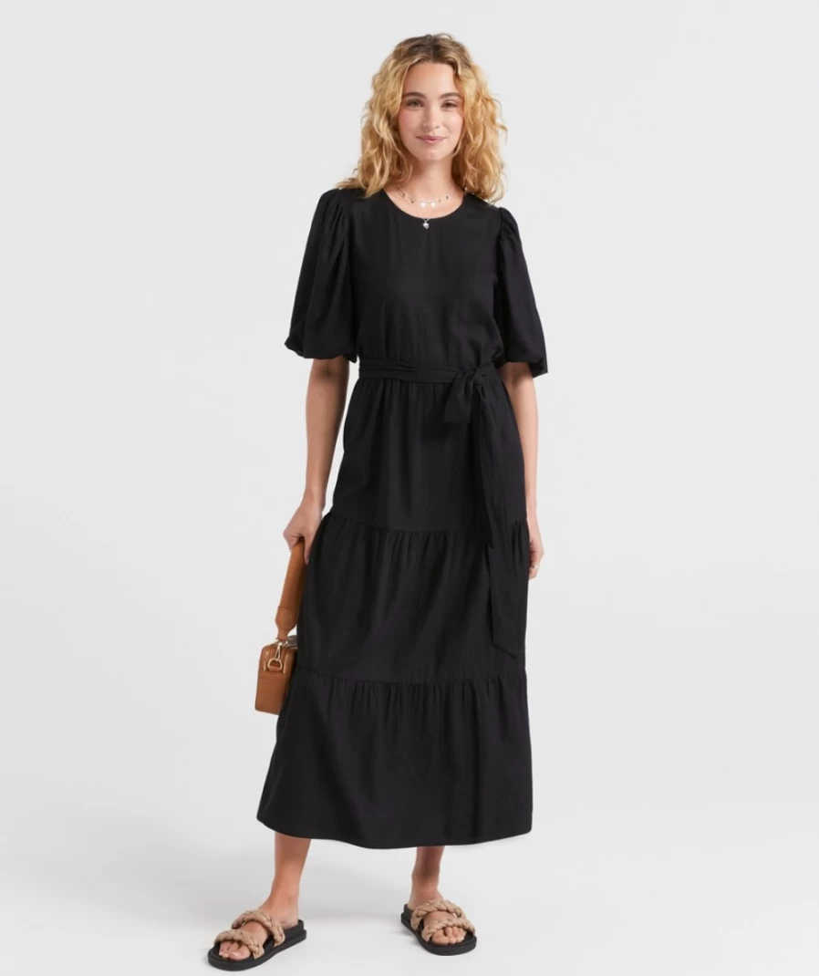 Sportsgirl Women's Elle Linen Blend Tiered Midi Dress - Casual Summer Boho Style