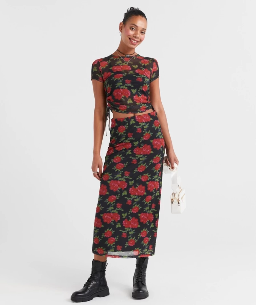 Sportsgirl Women's Vicki Mesh Ed Maxi Skirt in Floral Print - Lightweight Summer Skirt