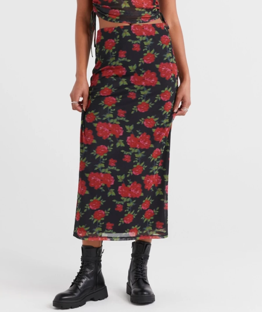 Sportsgirl Women's Vicki Mesh Ed Maxi Skirt in Floral Print - Lightweight Summer Skirt