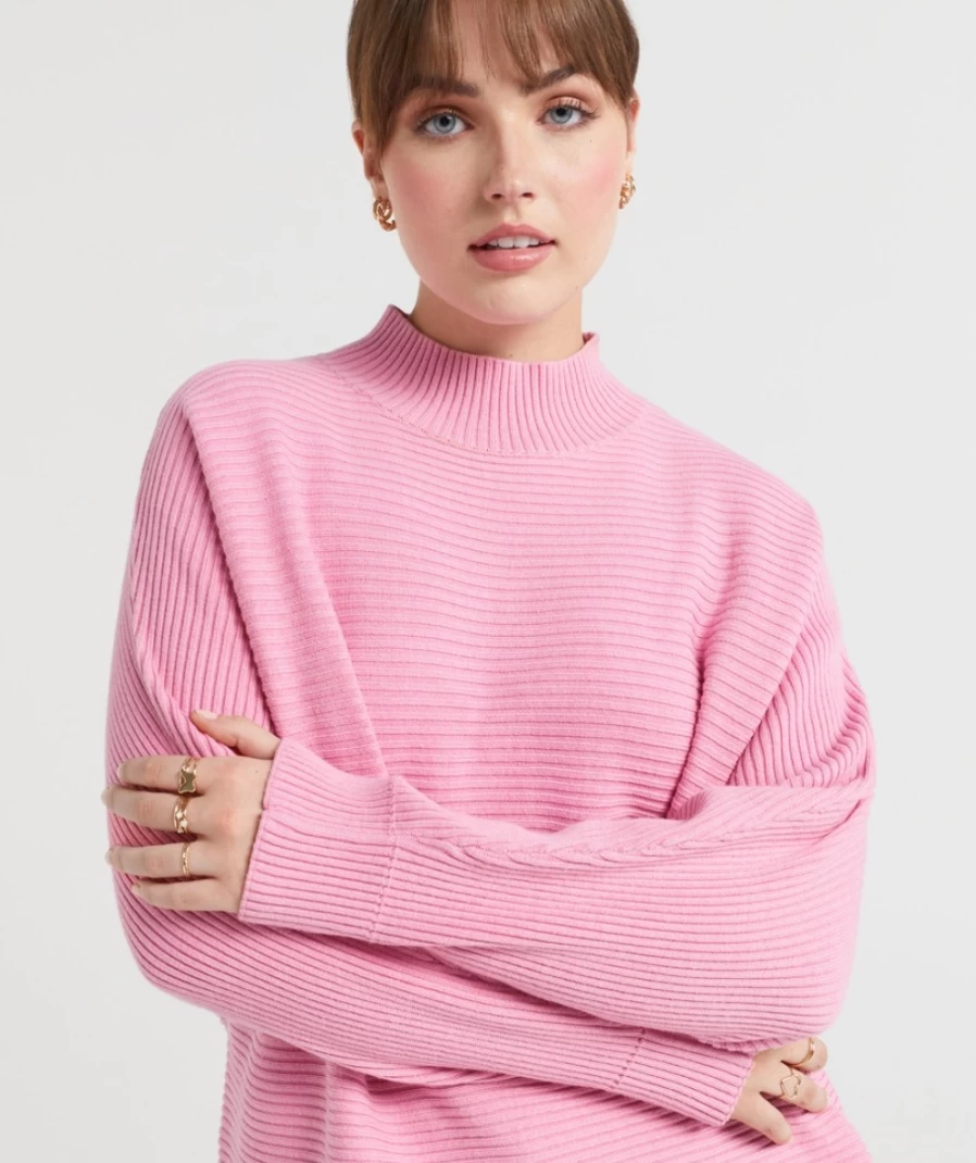 Sportsgirl Women's Uma Mock Neck Knit Sweater - Soft Winter Pullover Casual Turtleneck Top