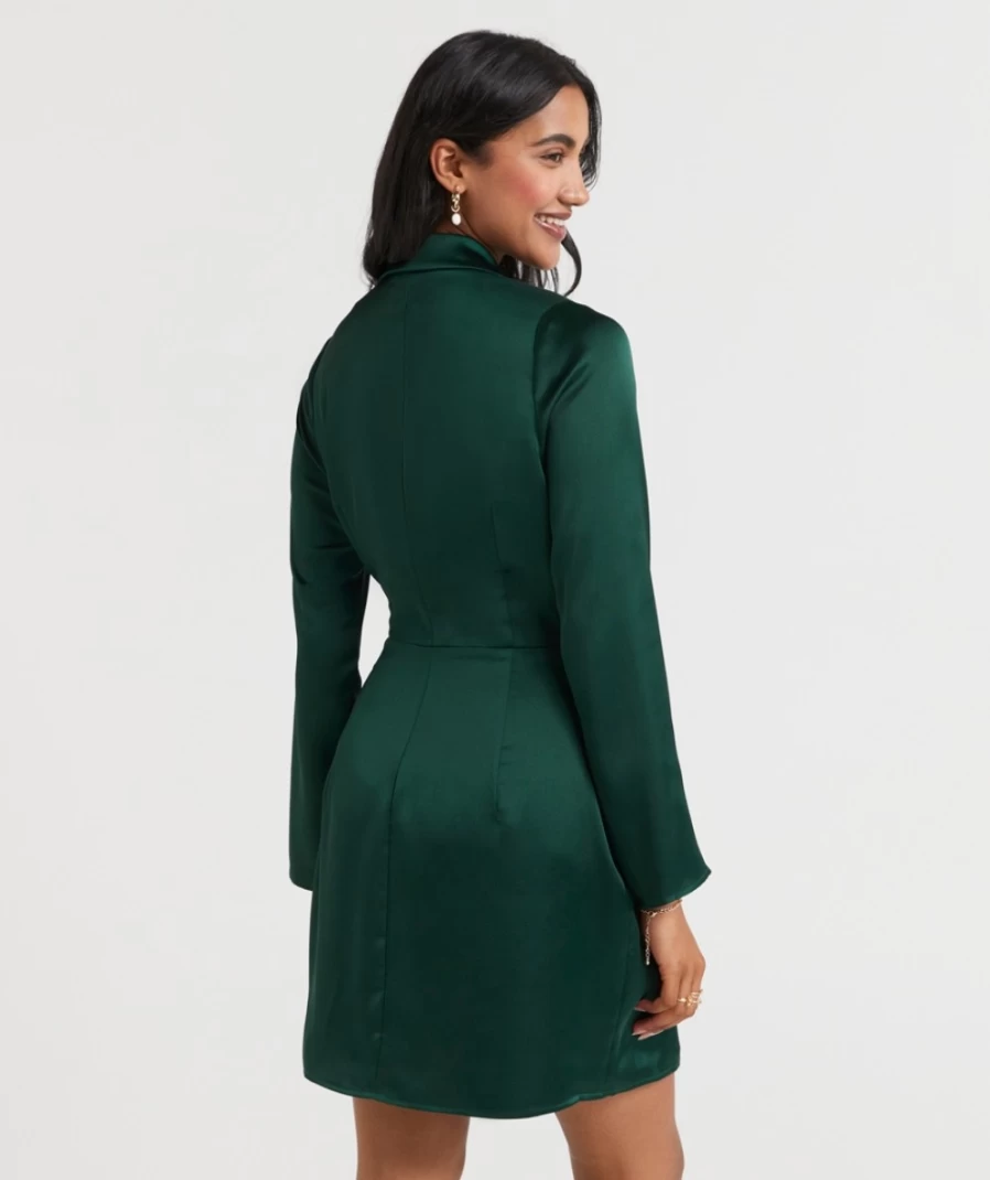 Sportsgirl Women's Forest Green Charlotte Tuxedo Satin Mini Dress