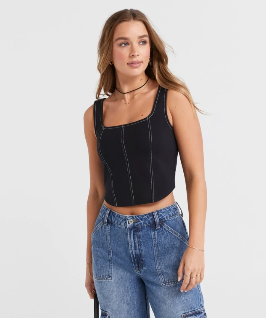 Sportsgirl Women's Contrast Ponte Knit Top - Chantelle Style Comfort Fit