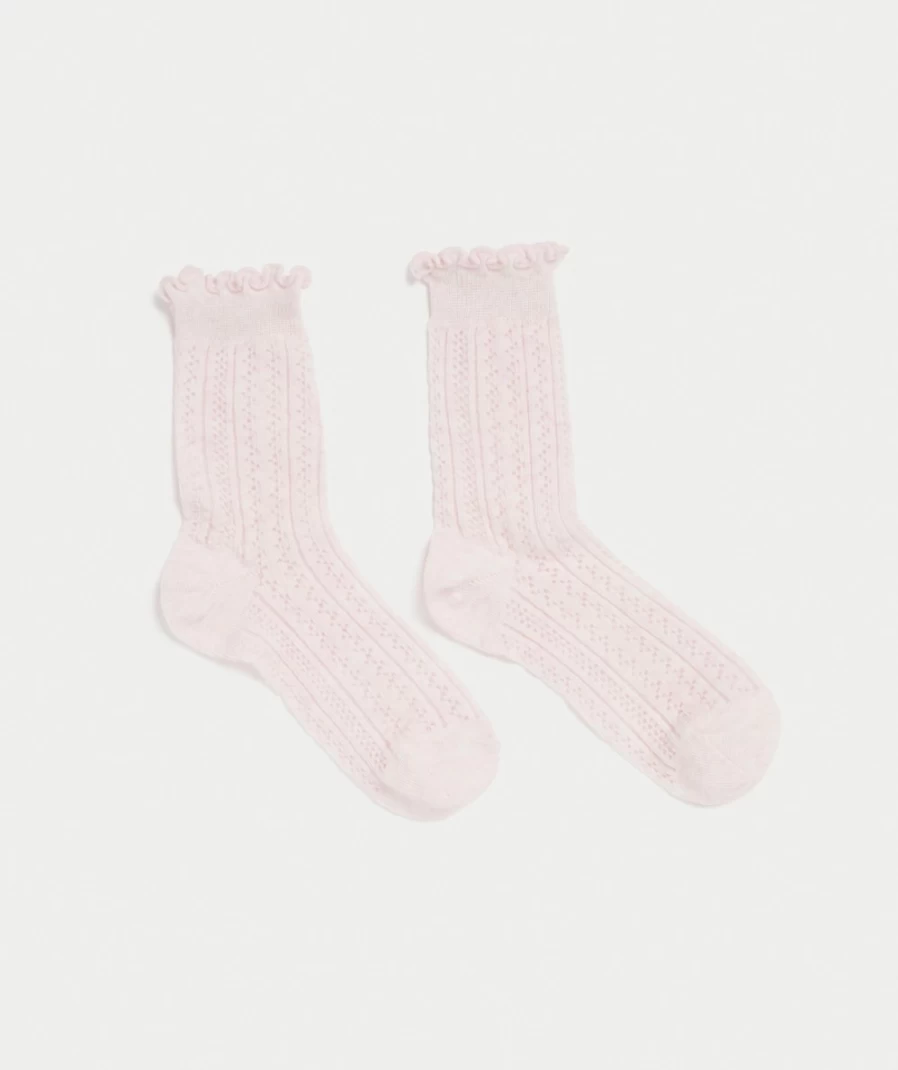 Women's Soft Pink Pointelle Frill Socks by Sportsgirl - Lace Trim Ankle Socks