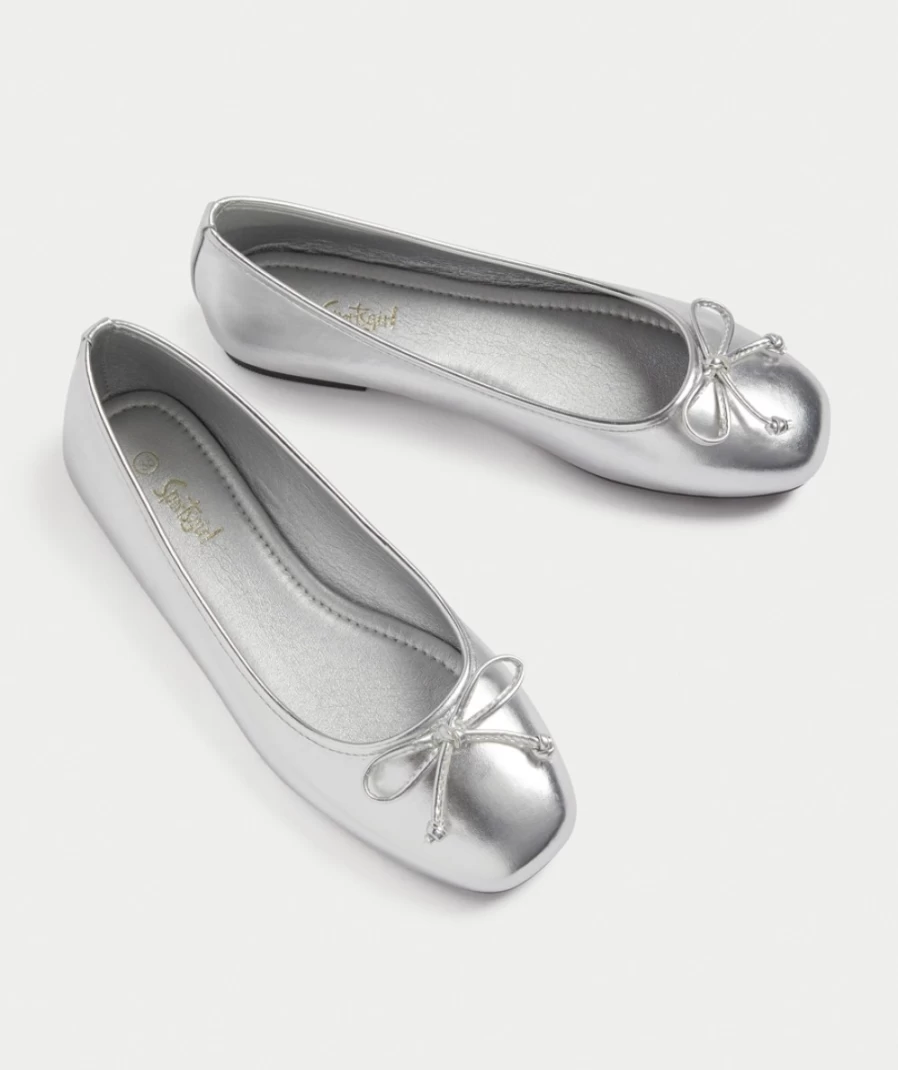 Women's Sportsgirl Silver Ballet Flats - Elegant Comfortable Slip-On Shoes
