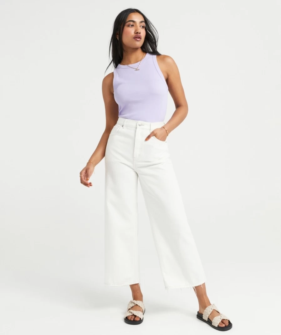 Sportsgirl Women's Ecru Culotte Jean - High Waist Wide Leg Trousers