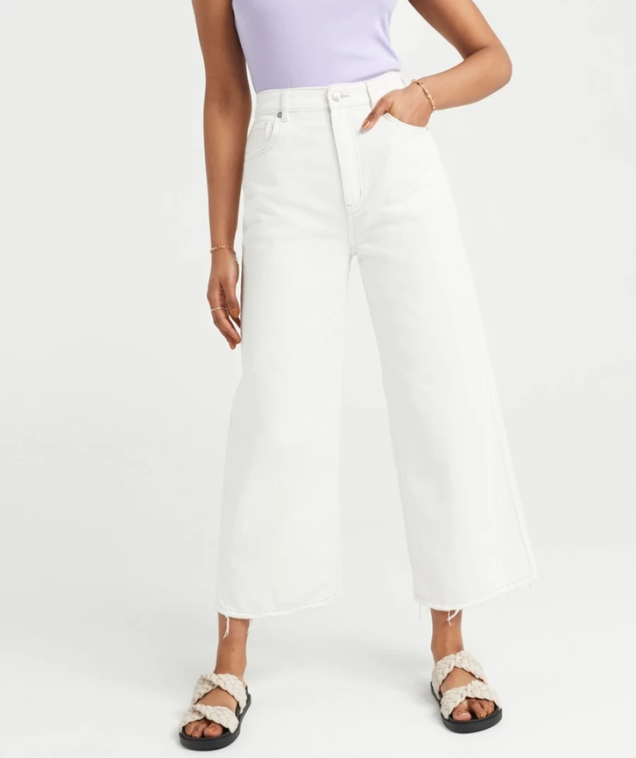 Sportsgirl Women's Ecru Culotte Jean - High Waist Wide Leg Trousers