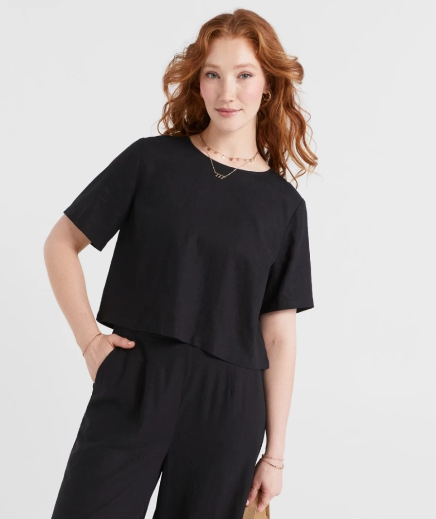 "Sportsgirl Women's European Linen Blend Tee – Soft Comfortable Linen Cotton T-Shirt"