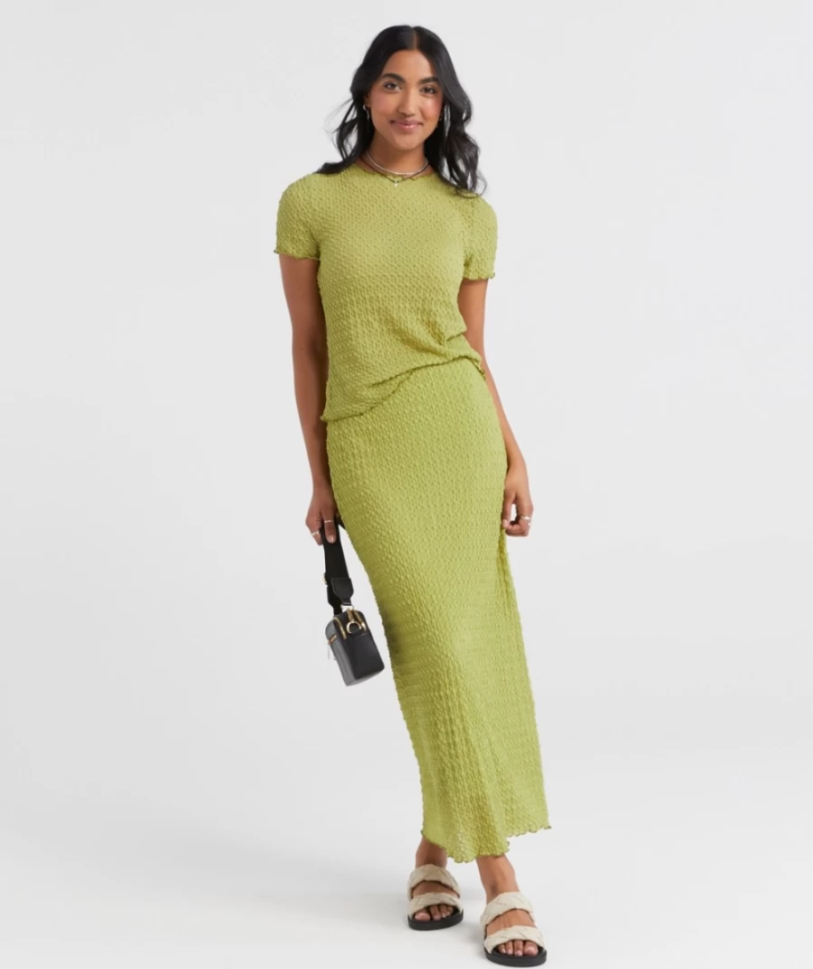 Sportsgirl Women's Green Quinnie Textured Mesh Maxi Skirt - Boho Chic Long Skirt for Women
