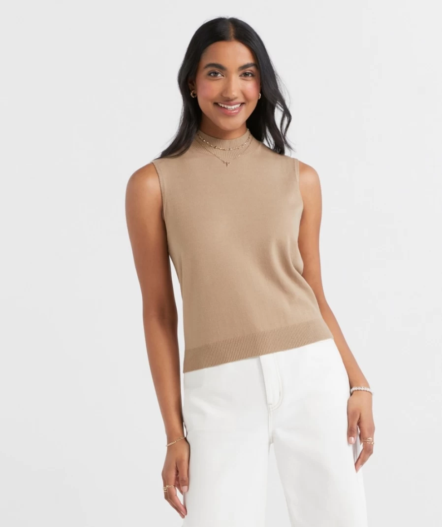 Sportsgirl Women's Brooklyn Mock Neck Knit Vest - Stylish Casual Winter Wear