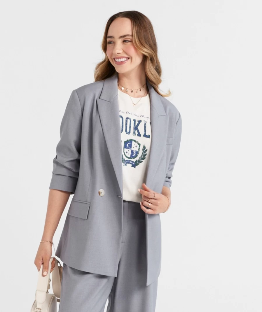 "Sportsgirl Women's Grey Hailey Boxy Blazer Jacket"