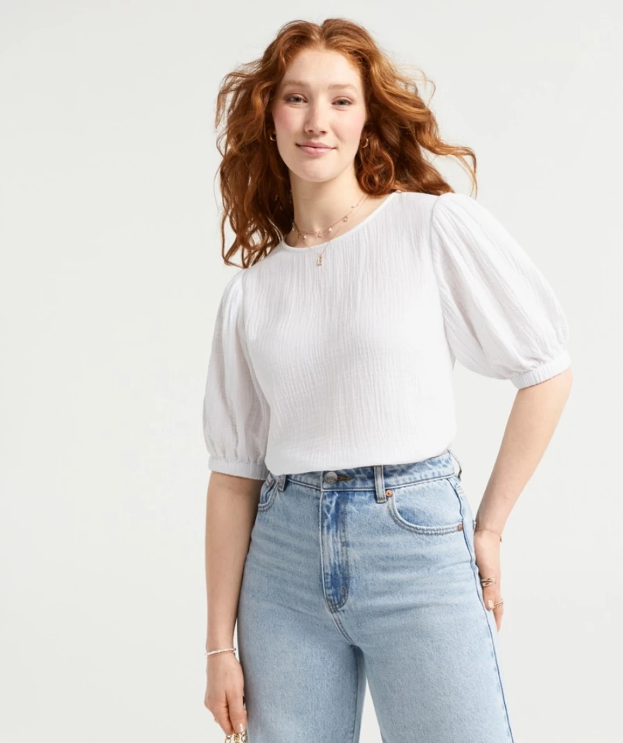 Sportsgirl Women's White Cassidy Cotton Muslin Top | Breathable Casual Blouse