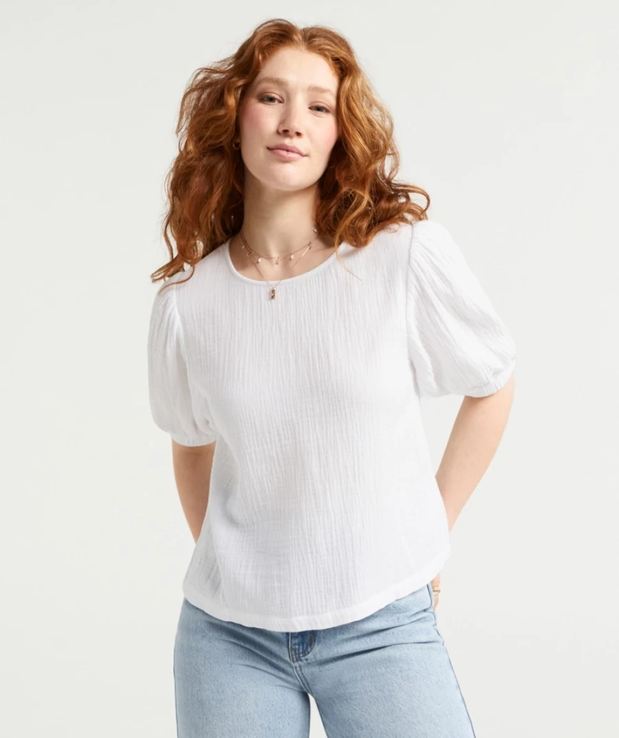 Sportsgirl Women's White Cassidy Cotton Muslin Top | Breathable Casual Blouse