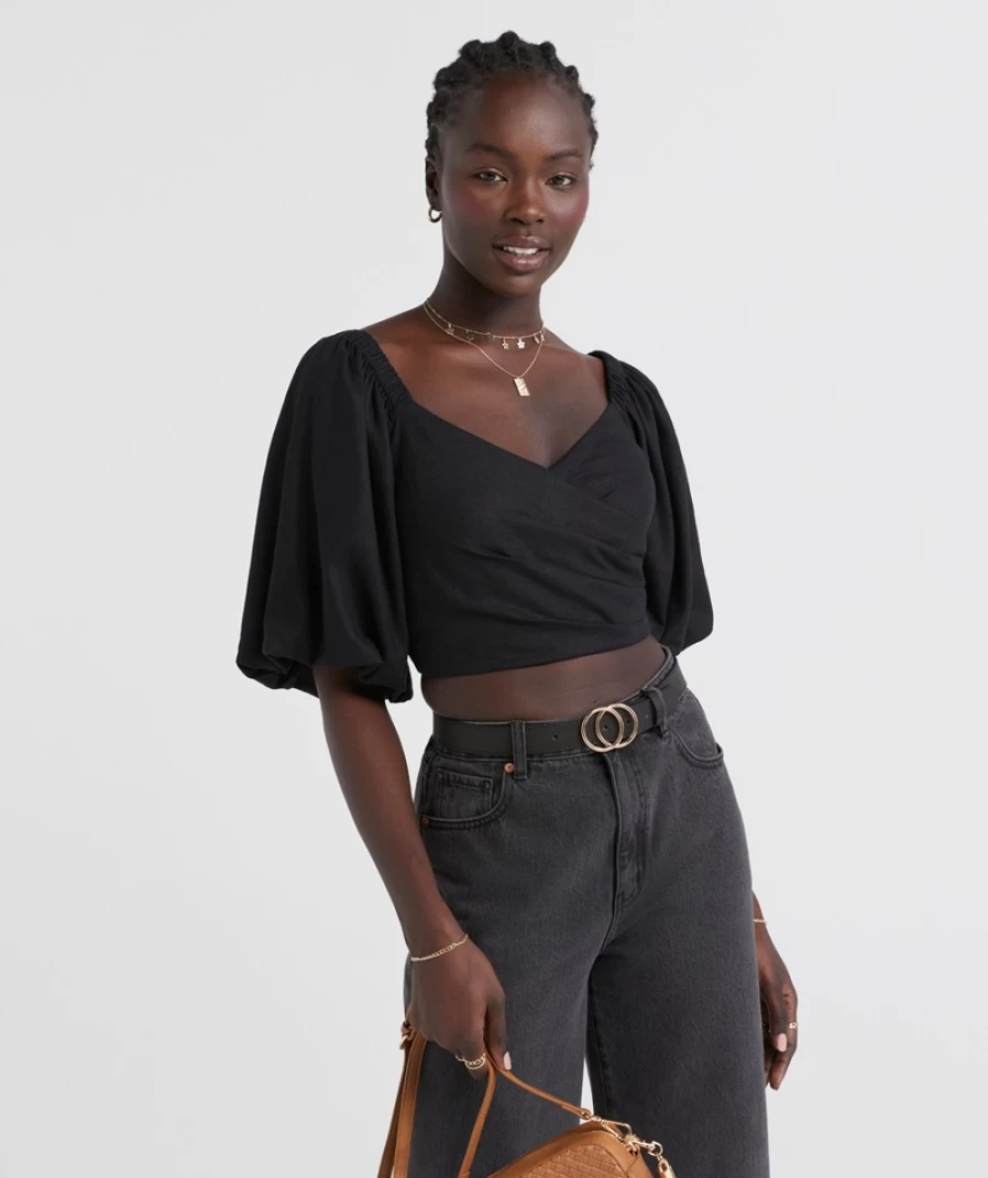 Sportsgirl Women's Gina Linen Blend Crossover Top - Breathable Linen Blend Casual Shirt