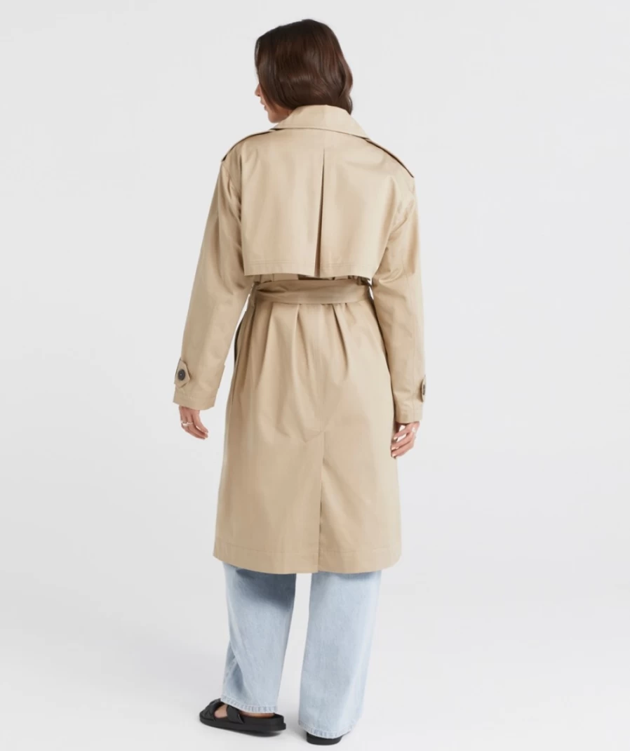 Women's Stone Trench Coat by Sportsgirl - Classic Waterproof Outerwear for Stylish Layering