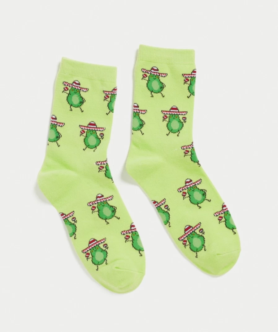 Sportsgirl Women's Fiesta Avocado Crew Socks in Lime - Fun & Comfortable