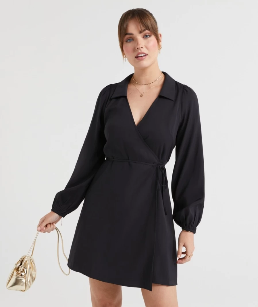 Sportsgirl Women's Asher Collar Wrap Mini Dress - Stylish Wrap Neck Short Dress
