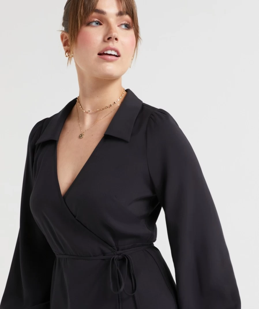 Sportsgirl Women's Asher Collar Wrap Mini Dress - Stylish Wrap Neck Short Dress