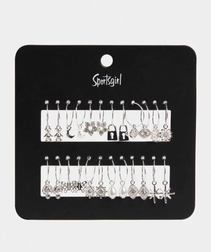 Sportsgirl Silver Celestial Hoop Earrings for Women - Pack of Stylish Starry Sky Earrings