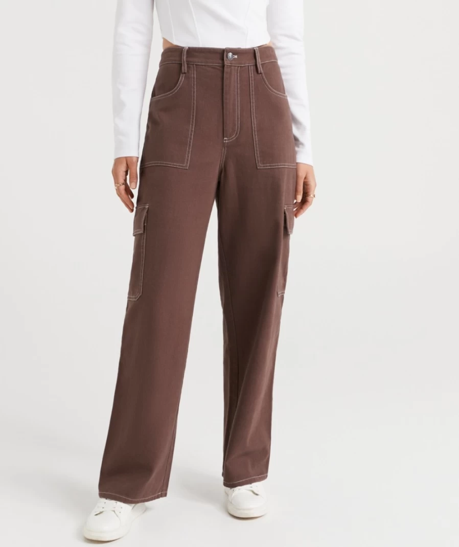 Sportsgirl Women's Chocolate Drew Cargo Straight Leg Pants
