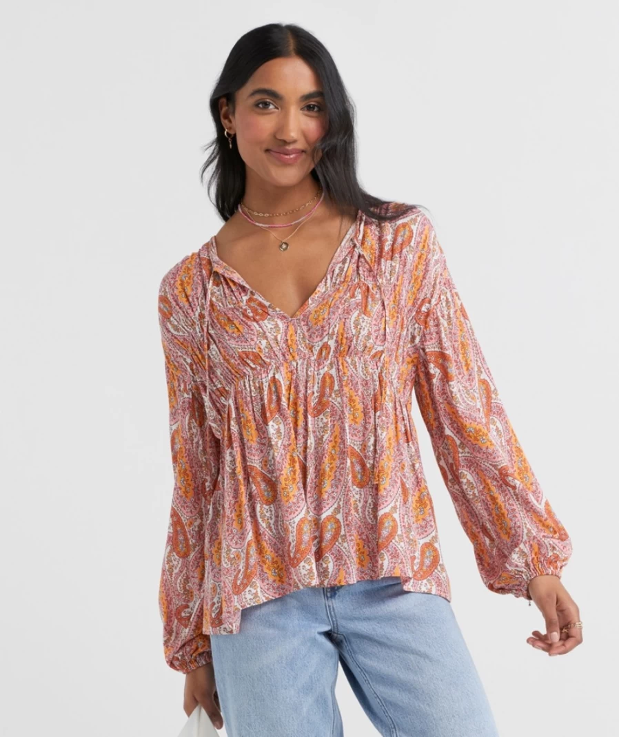 Sportsgirl Women's Paisley Print Tie Front Blouse - Naya Stylish Top