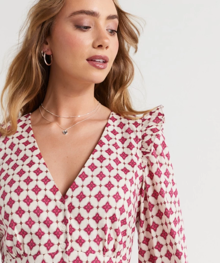 Sportsgirl Women's Geo Cherry Print Button Through Blouse