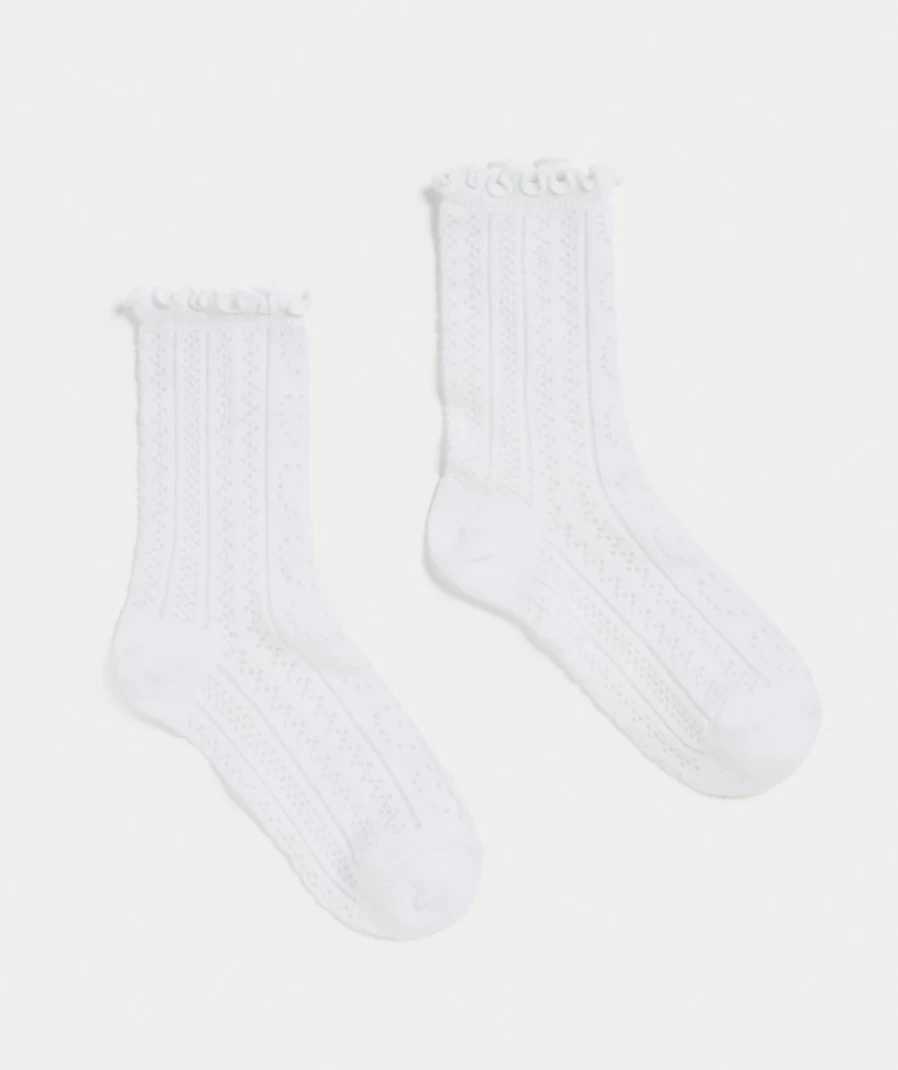 Women's White Pointelle Frill Socks by Sportsgirl - Lace Trim Ankle Socks