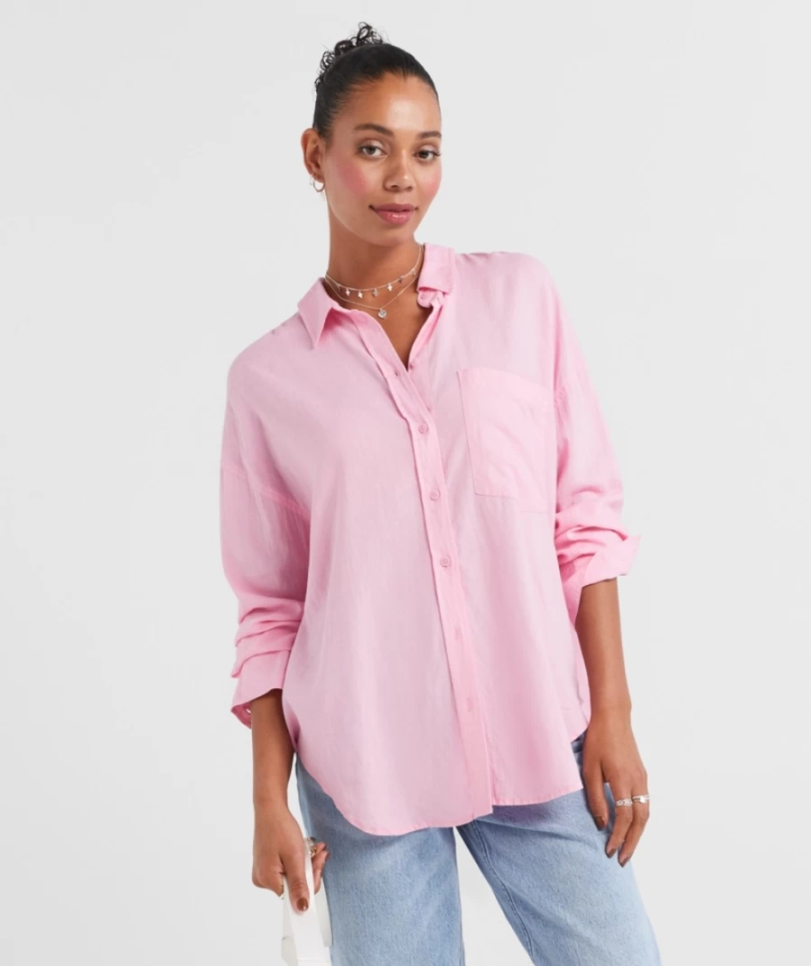 Sportsgirl Women's Oversized Linen Blend Shirt - Casual Comfort Top