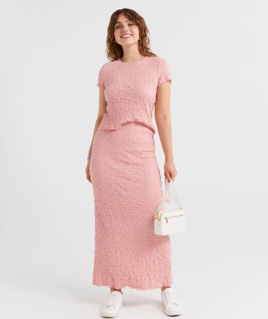 Sportsgirl Women's Pink Sofia Crinkle Midi Skirt