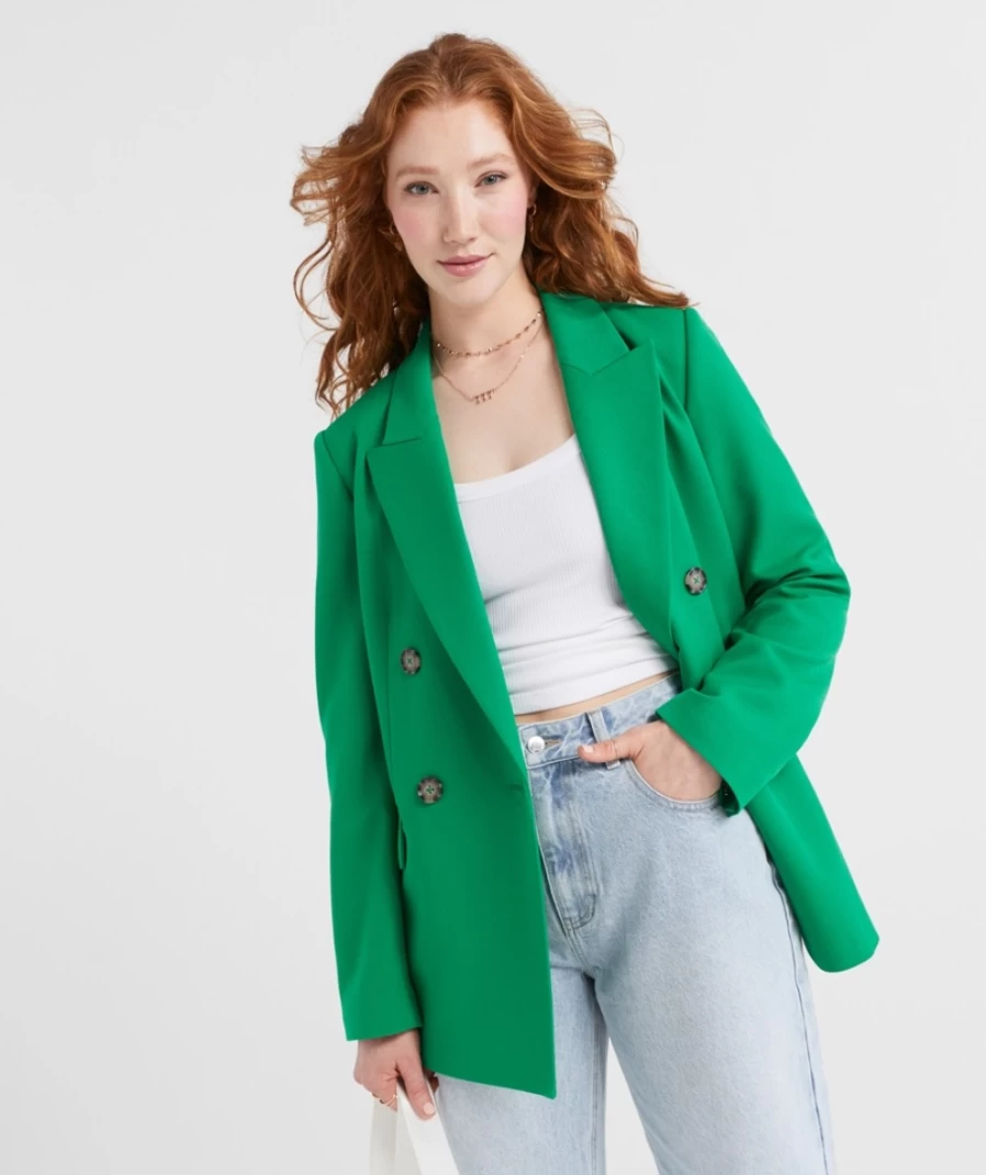 Sportsgirl Women's Green Kaia Double Breasted Blazer Coat