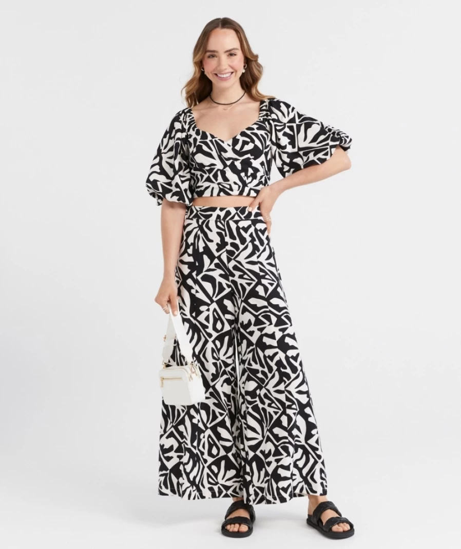 Sportsgirl Women's Geo Printed Linen Blend Palazzo Pants - Comfortable & Stylish High-Waisted Trousers