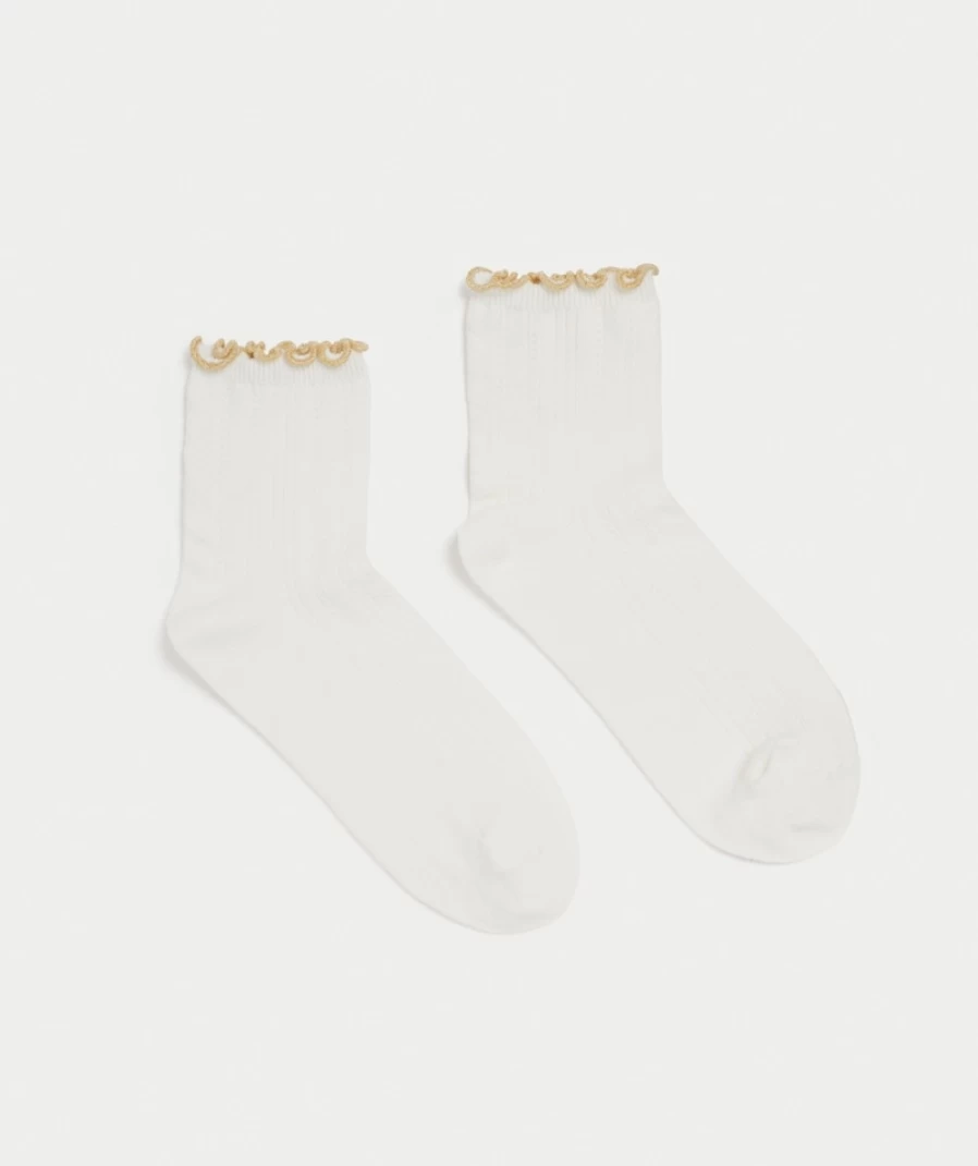 Women's Ecru Lurex Crochet Frill Socks by Sportsgirl - Boho Style Knit Ankle Socks