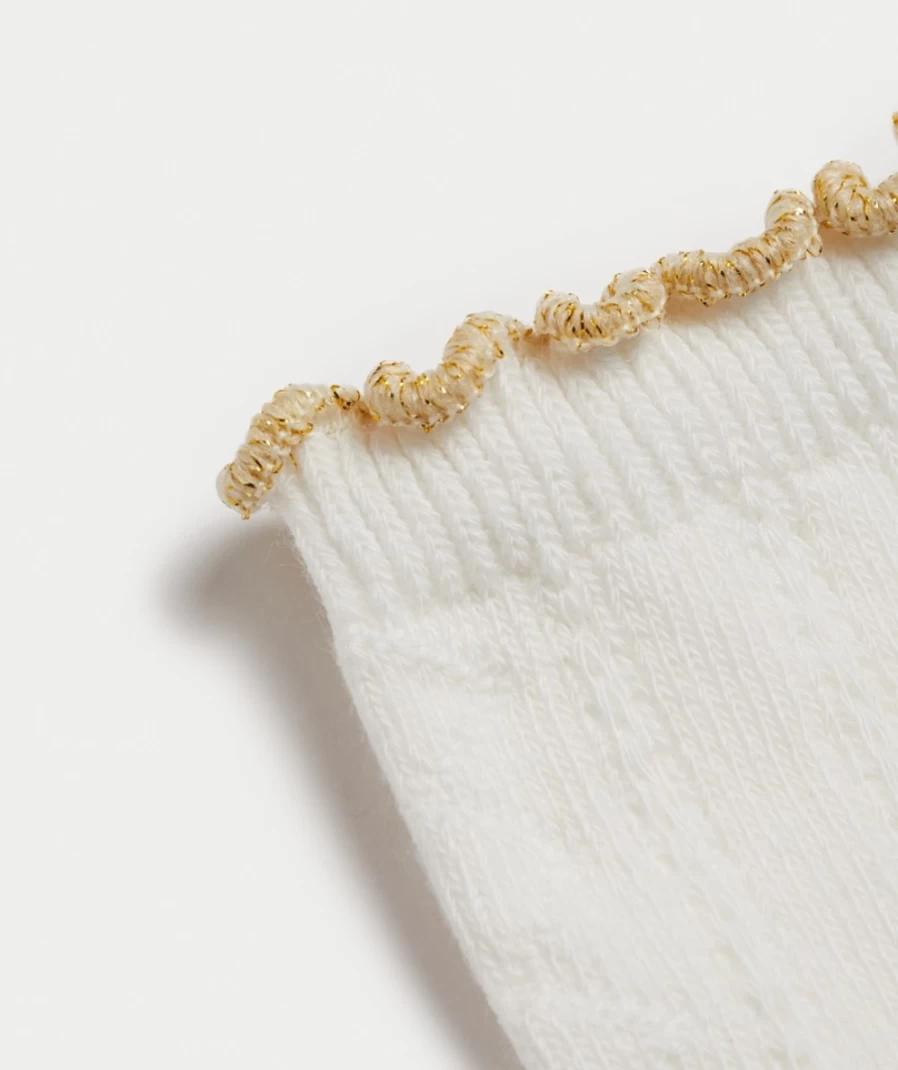 Women's Ecru Lurex Crochet Frill Socks by Sportsgirl - Boho Style Knit Ankle Socks
