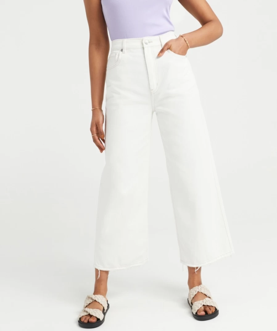Sportsgirl Women's Ecru Culotte Jean High Waist Wide Leg Trousers