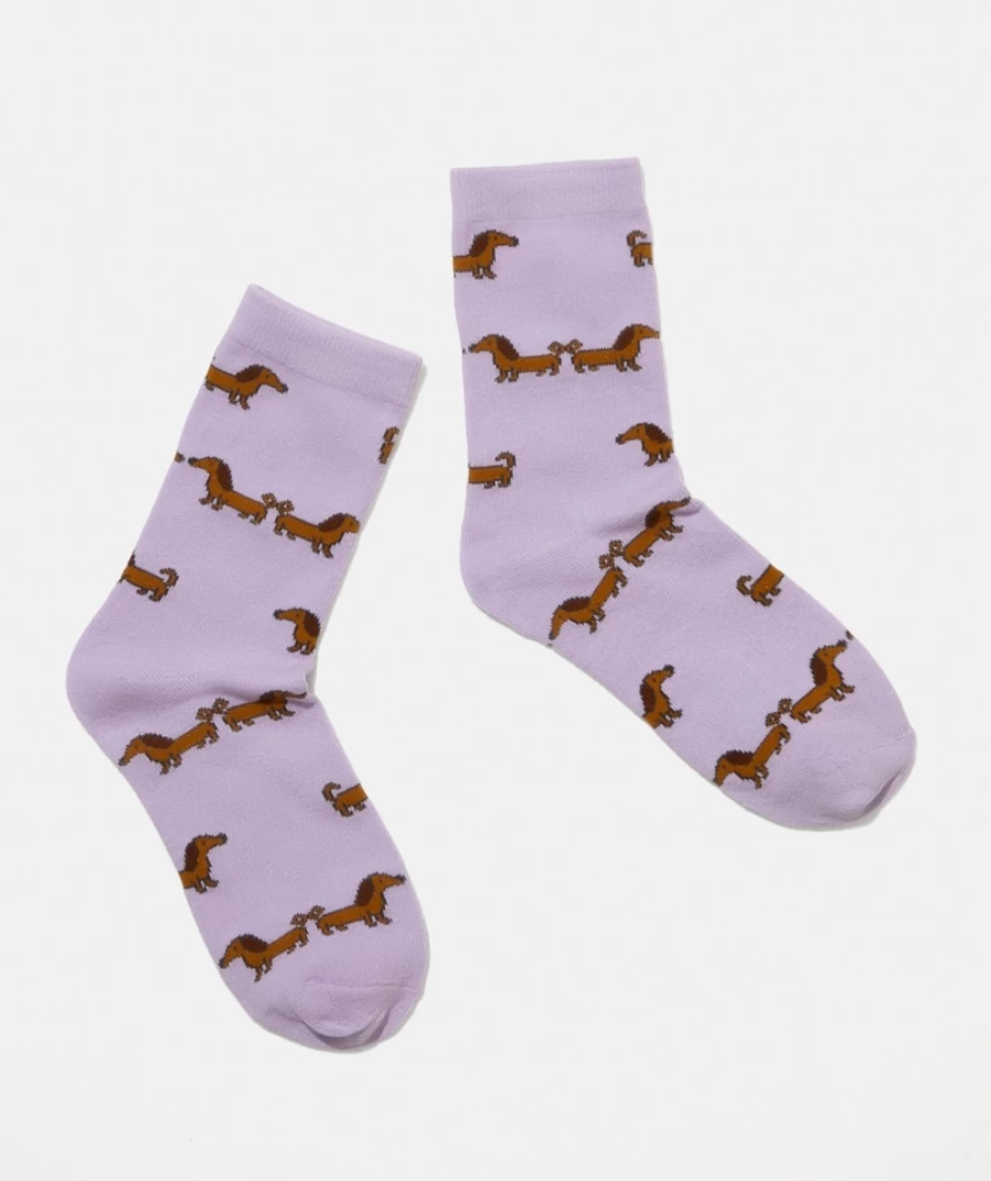 Sportsgirl Women's Lilac Sausage Dog Crew Socks - Happy Tails Design