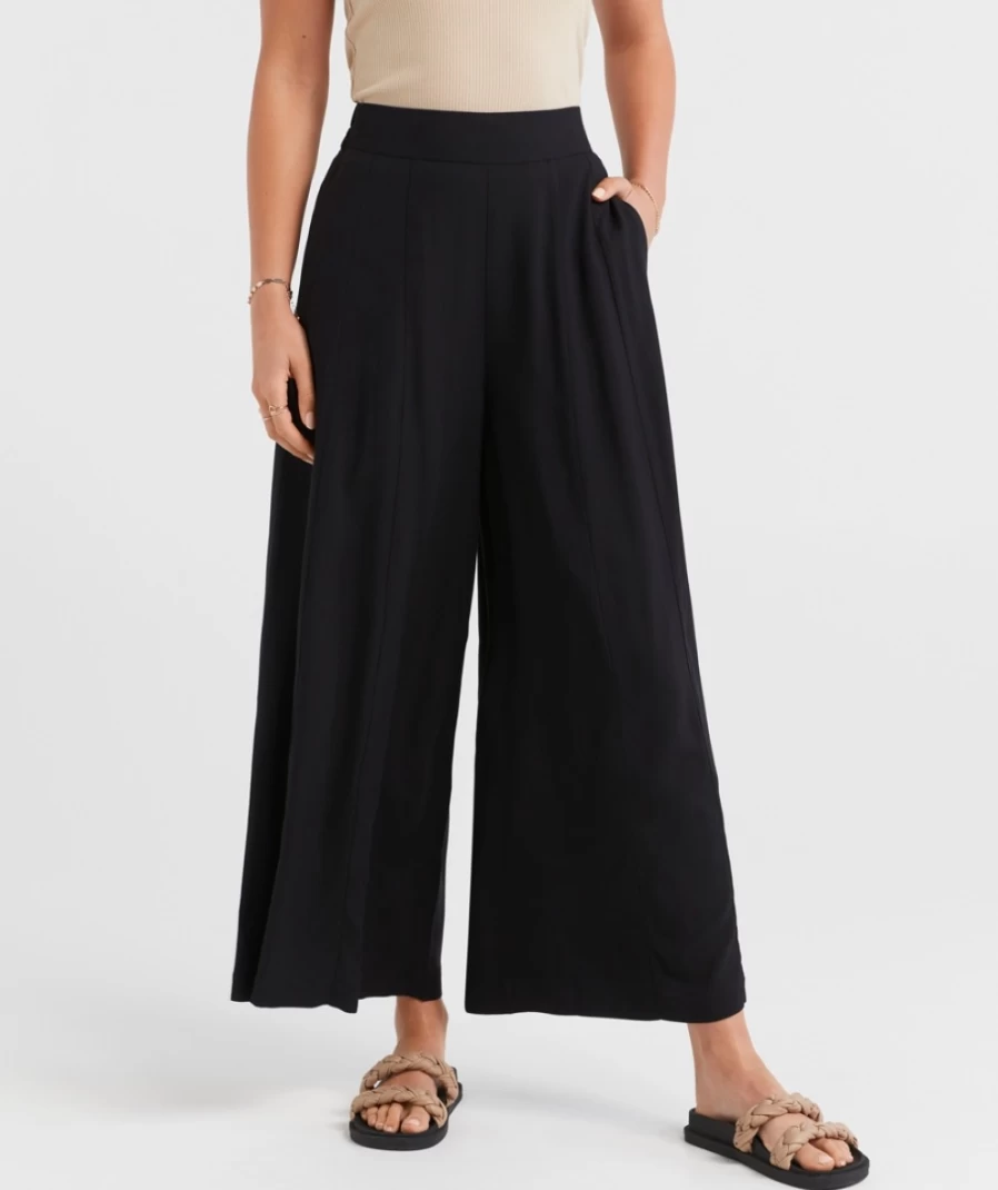 Women's Black Culotte Pants by Sportsgirl - High Waist Wide Leg Trousers