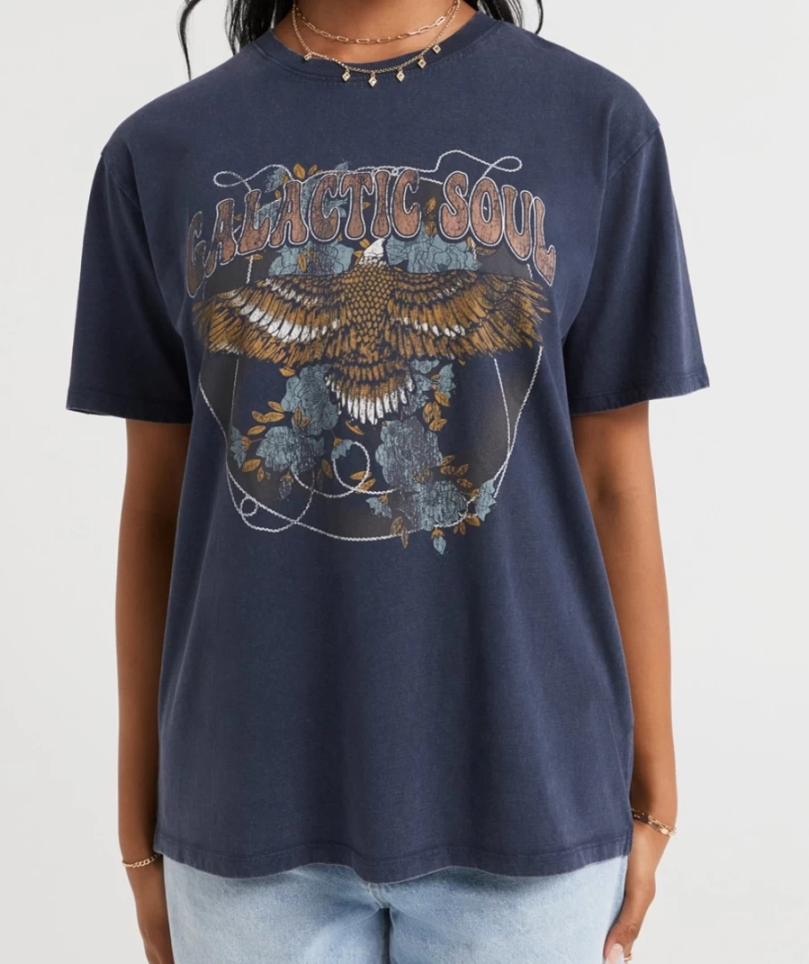 Sportsgirl Women's Washed Blue Galactic Soul Graphic Oversized T-Shirt