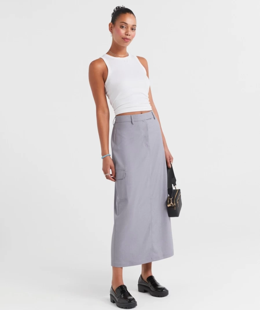 Sportsgirl Women's Grey Hailey Tailored Cargo Midi Skirt