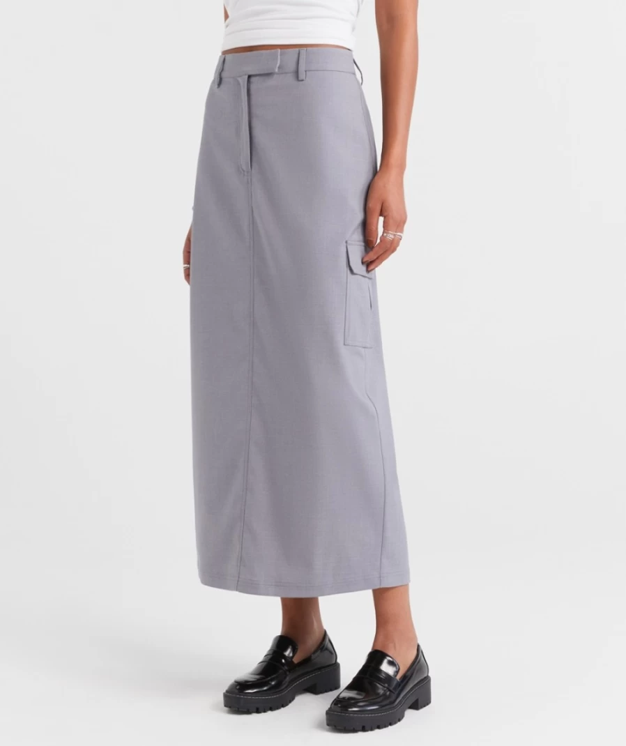 Sportsgirl Women's Grey Hailey Tailored Cargo Midi Skirt